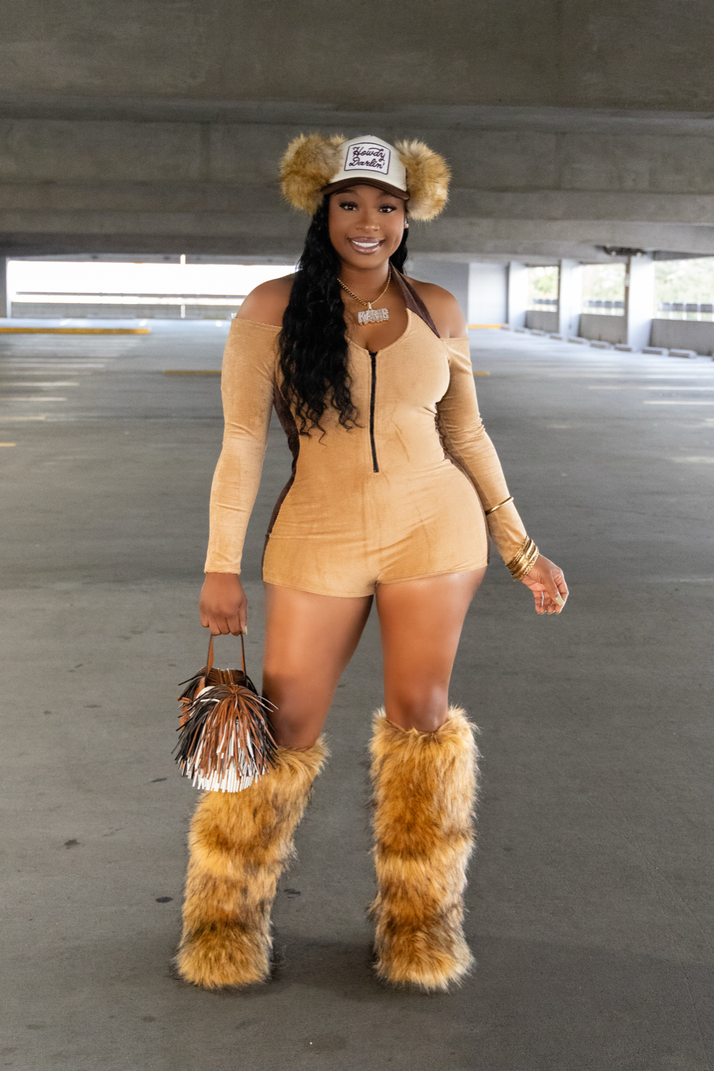 CAMEL CORDUROY ROMPER