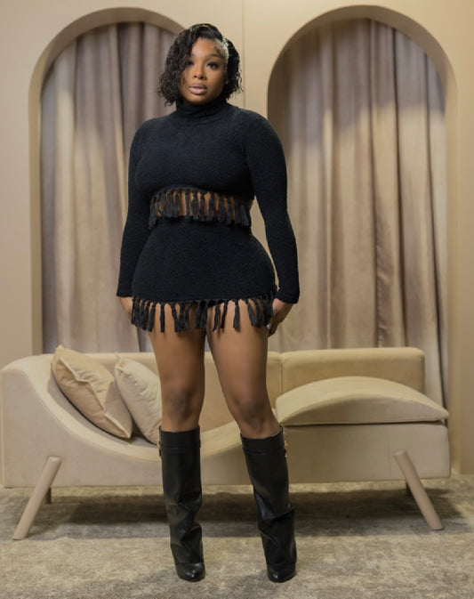 YOUR MOST WANTED FRINGE SKORT SET BLACK