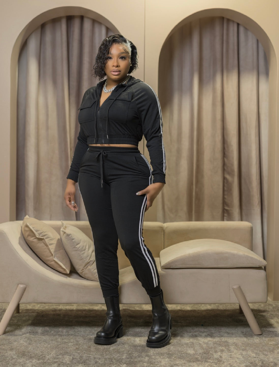 LETS CHILL TOGETHER PANTS SET BLACK/WHITE